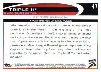 2012 Topps WWE #47 Triple H  Back