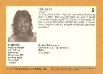 1991 Championship Marketing WCW #9 Tom Zenk Back