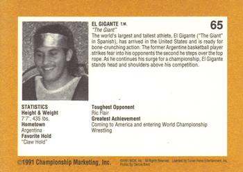 1991 Championship Marketing WCW #65 El Gigante Back
