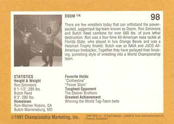 1991 Championship Marketing WCW #98 World Tag-Team Champions Back