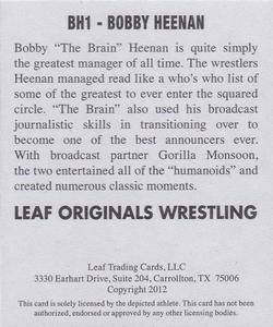 2012 Leaf Originals #BH1 Bobby Heenan Back