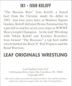 2012 Leaf Originals #IK1 Ivan Koloff Back