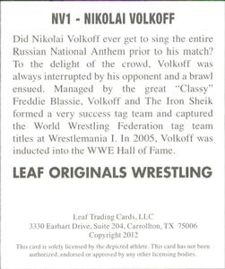 2012 Leaf Originals #NV1 Nikolai Volkoff Back