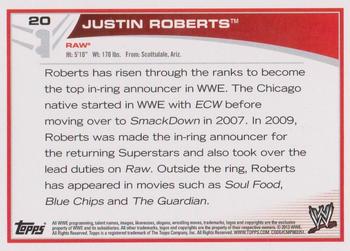 2013 Topps WWE #20 Justin Roberts Back