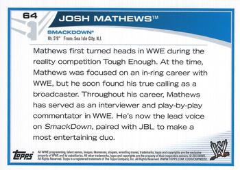 2013 Topps WWE #64 Josh Mathews Back