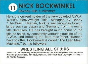 1982 Wrestling All Stars Series A #11 Nick Bockwinkel Back