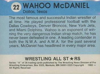 1982 Wrestling All Stars Series A #22 Wahoo McDaniel Back