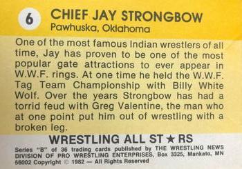 1982 Wrestling All Stars Series B #6 Jay Strongbow Back