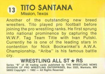 1982 Wrestling All Stars Series B #13 Tito Santana Back
