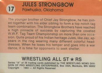 1983 Wrestling All Stars Series A #17 Jules Strongbow Back