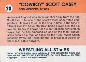 1983 Wrestling All Stars Series A #20 Scott Casey Back