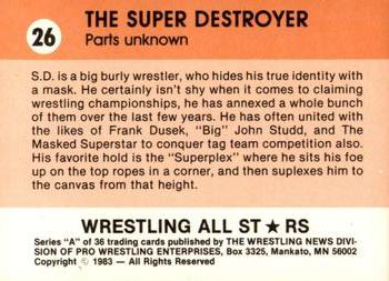 1983 Wrestling All Stars Series A #26 The Super Destroyer Back