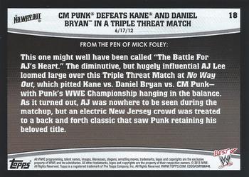 2013 Topps Best of WWE #18 CM Punk Defeats Kane and Daniel Bryan in a Triple Threat Match Back