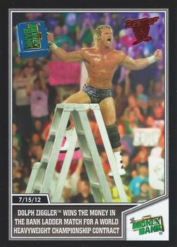 2013 Topps Best of WWE #24 Dolph Ziggler Wins the Money in the Bank Ladder Match for a World Heavyweight Championship Contract Front