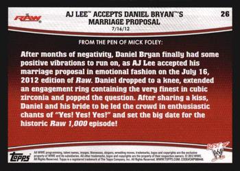 2013 Topps Best of WWE #26 AJ Lee Accepts Daniel Bryan's Marriage Proposal Back