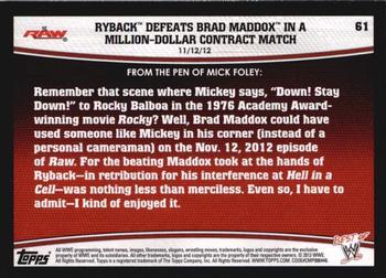 2013 Topps Best of WWE #61 Ryback Defeats Brad Maddox in a Million-Dollar Contract Match Back
