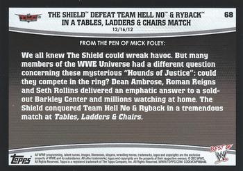 2013 Topps Best of WWE #68 The Shield Defeat Team Hell No and Ryback in a Tables, Ladders and Chairs Match Back