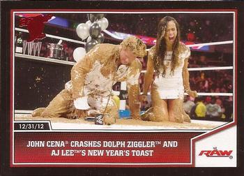 2013 Topps Best of WWE #75 John Cena Crashes Dolph Ziggler and AJ Lee's New Year's Toast Front