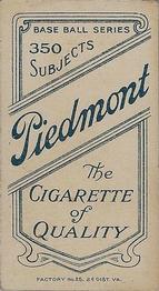 1909-11 American Tobacco Company T206 White Border #NNO Perry Lipe Back