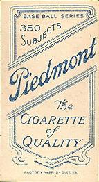 1909-11 American Tobacco Company T206 White Border #NNO Otto Krueger Back