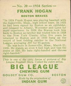 1934 Goudey (R320) #20 Shanty Hogan Back