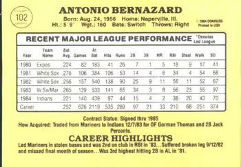 1985 Donruss #102 Tony Bernazard Back