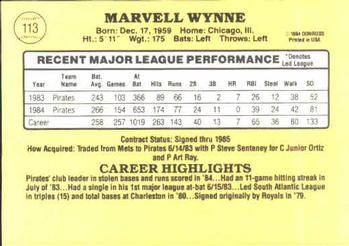 1985 Donruss #113 Marvell Wynne Back