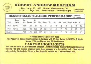 1985 Donruss #126 Bobby Meacham Back