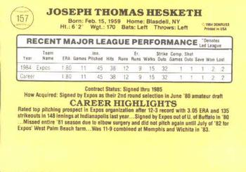 1985 Donruss #157 Joe Hesketh Back