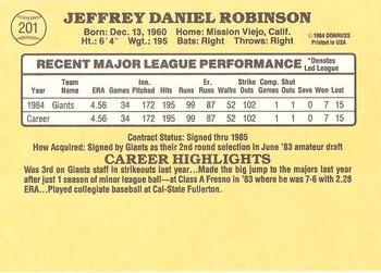 1985 Donruss #201 Jeff Robinson Back