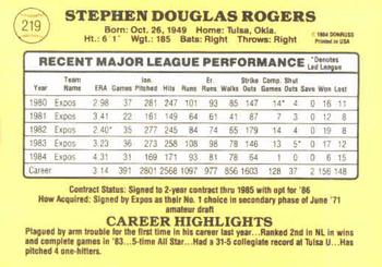 1985 Donruss #219 Steve Rogers Back