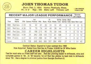 1985 Donruss #235 John Tudor Back