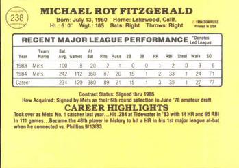 1985 Donruss #238 Mike Fitzgerald Back