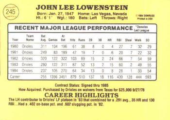 1985 Donruss #245 John Lowenstein Back