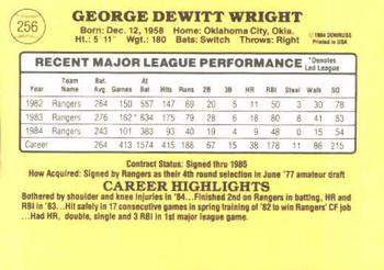 1985 Donruss #256 George Wright Back
