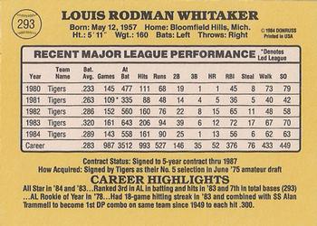 1985 Donruss #293 Lou Whitaker Back