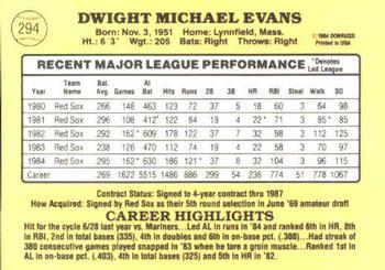 1985 Donruss #294 Dwight Evans Back