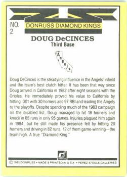 1985 Donruss #2 Doug DeCinces Back