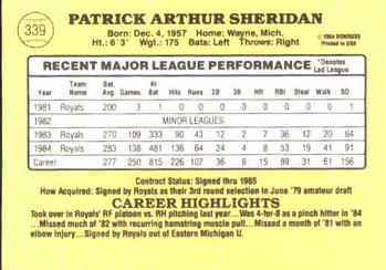 1985 Donruss #339 Pat Sheridan Back
