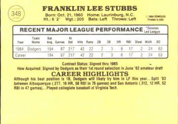 1985 Donruss #348 Franklin Stubbs Back