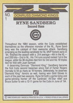 1985 Donruss #1 Ryne Sandberg Back