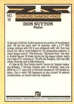 1985 Donruss #16 Don Sutton Back