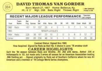 1985 Donruss #384 Dave Van Gorder Back