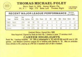 1985 Donruss #569 Tom Foley Back