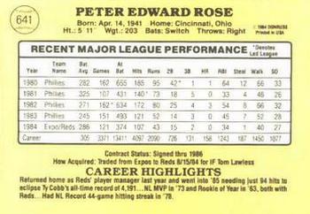1985 Donruss #641 Pete Rose Back