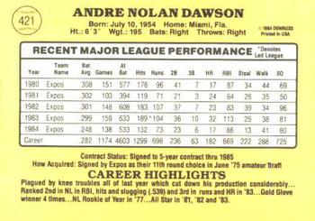 1985 Donruss #421 Andre Dawson Back