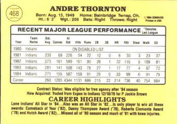 1985 Donruss #468 Andre Thornton Back