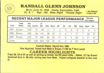 1985 Donruss #531 Randy Johnson Back