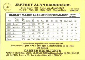 1985 Donruss #542 Jeff Burroughs Back