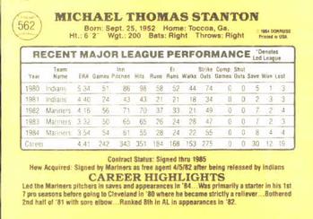 1985 Donruss #562 Mike Stanton Back